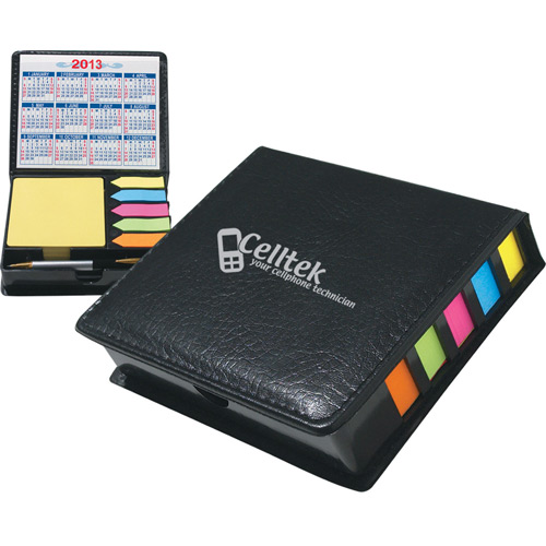 LeatherLook Case of Sticky Notes, Calendar, Pen