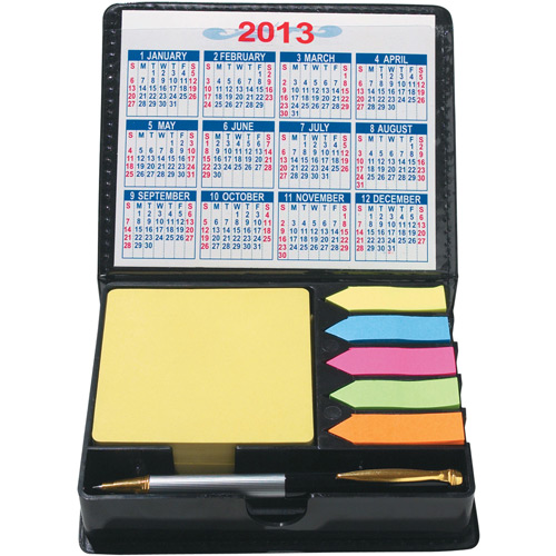 LeatherLook Case of Sticky Notes, Calendar, Pen